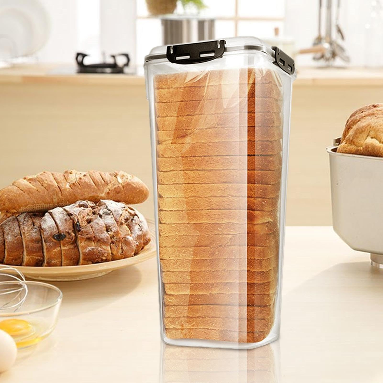 Boîte à Pain Hermétique Transparente - Avec Tiroir, Couvercle, Plastique Alimentaire, Rangement Vertical Pour Cuisine
