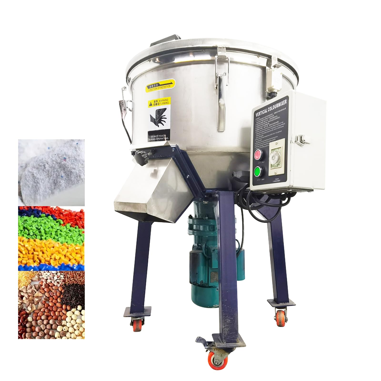 INTSUPERMAI Dry Power Mixer Plastic Granules Mixing Machine Vertical Blender PP PVC Pellets Mixer 110LB Tank Capacity 1500W