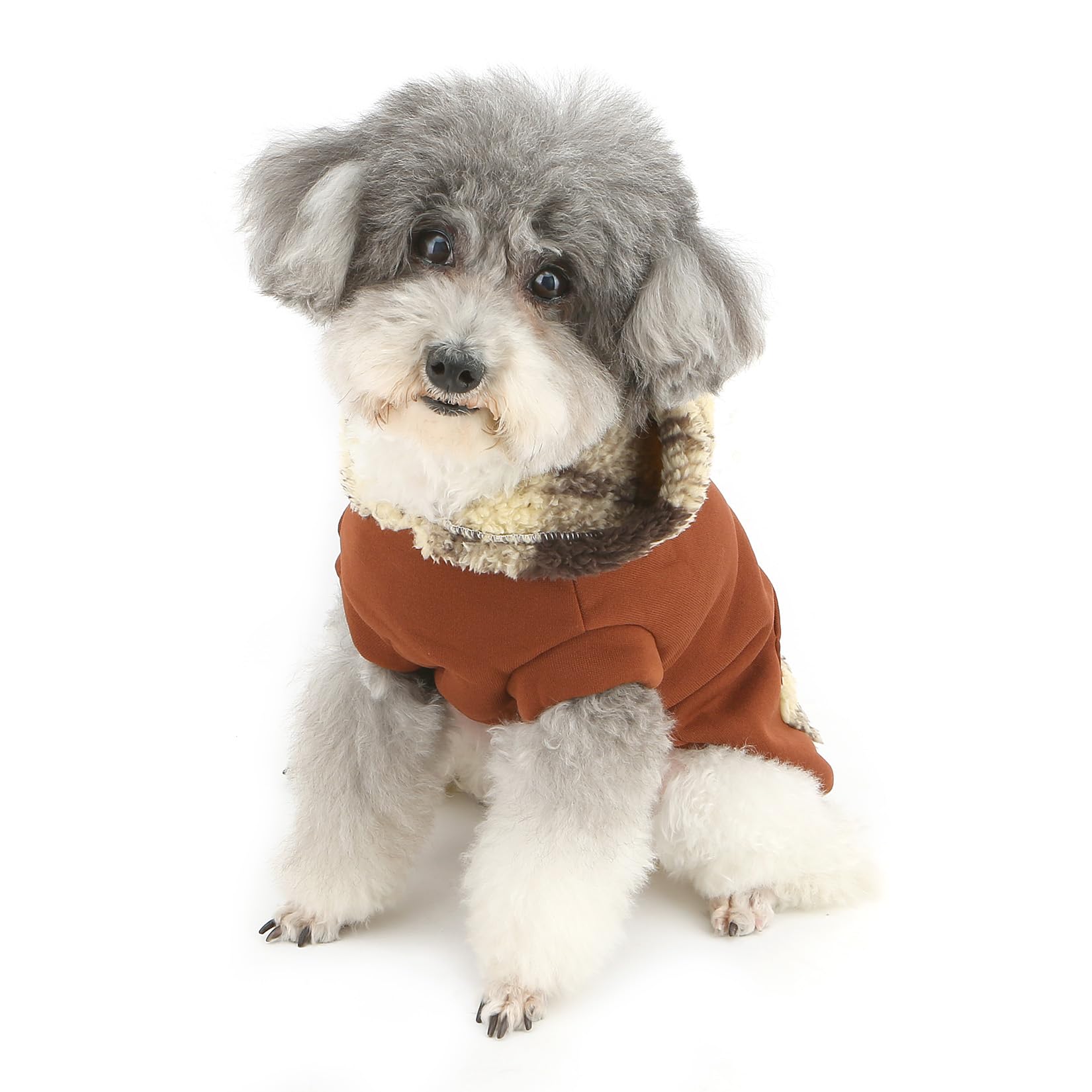 XHYRHTS Maglione in Pile per Cani con Cappuccio Scozzese Fuzzy per Razze Piccole XSmall, Caldo Pullover Senza Maniche con Anello a D e Tasca, Completo Invernale con Cappuccio per Cuccioli Gattini