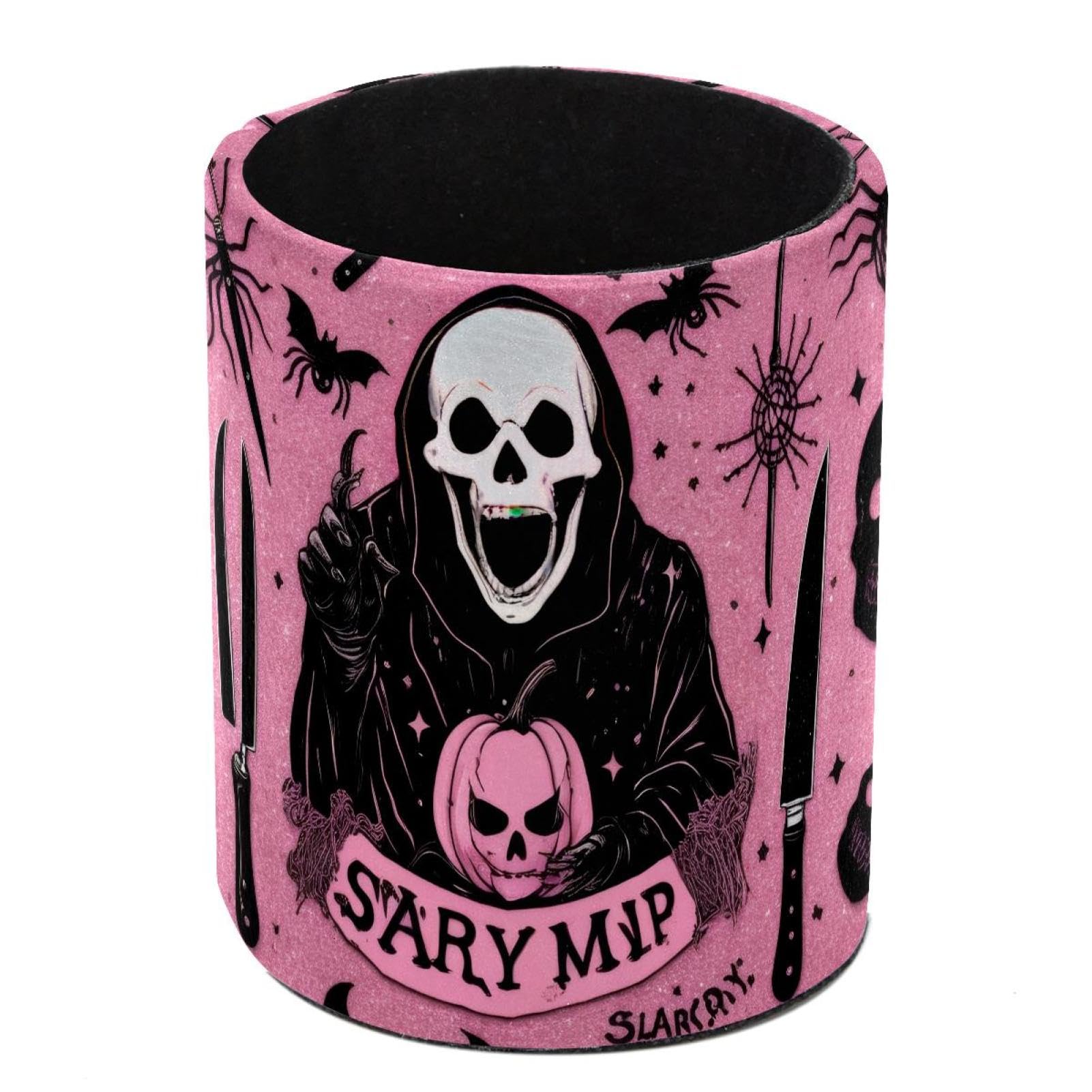 HEOEH Halloween Scarry Skeleton Spider Pen Holder for Desk, PU Leather Pencil Holder Pen Cup Marker Holder Makeup Brush Holders, Desk Accessories & Workspace Organizers for Home, Office