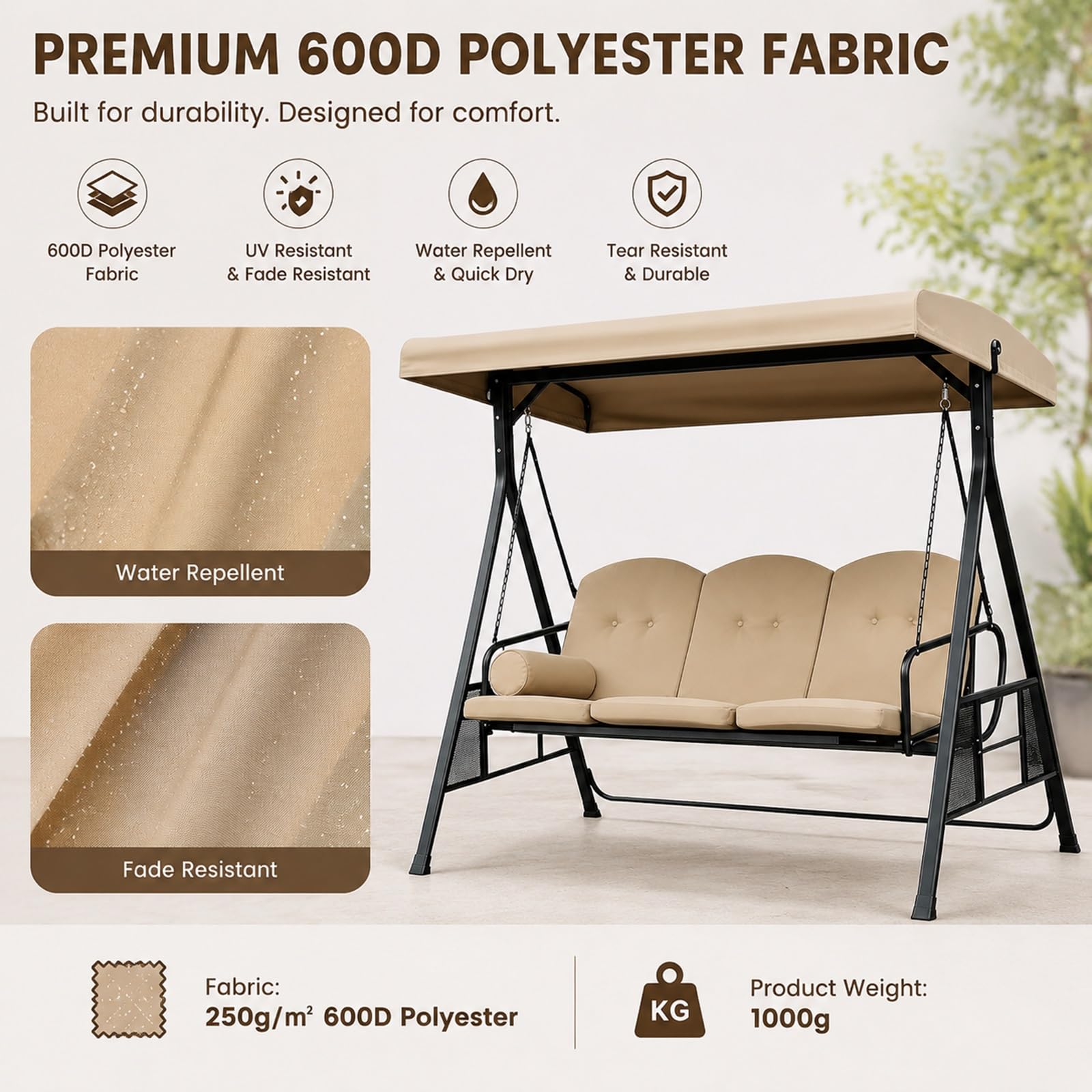 Tettuccio di ricambio impermeabile per dondolo da giardino 3 posti | Tessuto poliestere 600D 250g/m², resistente agli strappi, adatto giardino terrazzo(Red,75.20*47.24*8.66*6.69in)