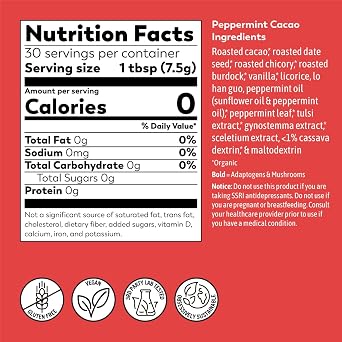 RASA Peppermint Cacao Adaptogenic Mushroom Coffee Alternative | Vegan, Keto, Whole 30, Ayurveda Wellness Tonic with Chaga + Reishi (8 oz. / 30 Servings)