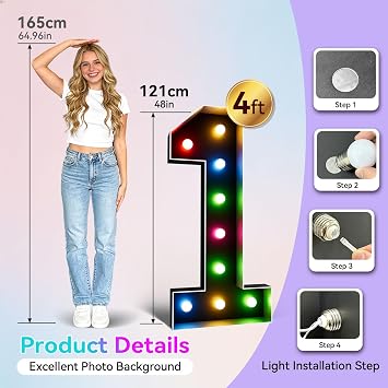 Ledido 4FT RGB Marquee Light Up Numbers 55 for 55th Birthday Party Decor