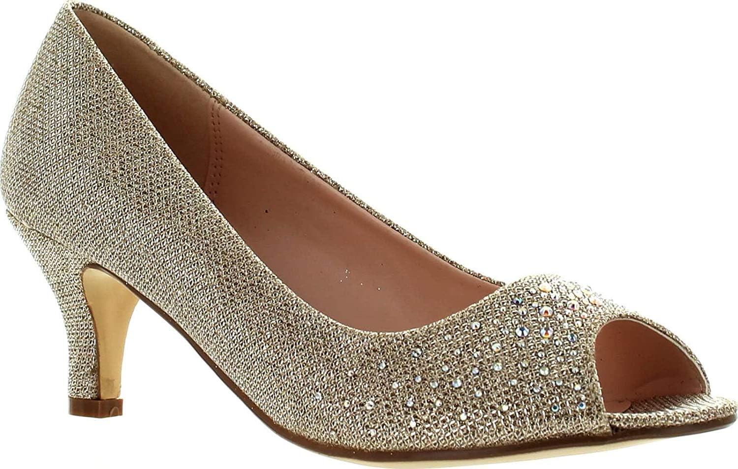 Wonda-2 Womens Peep Toe Low Heel Glitter Dress Pumps