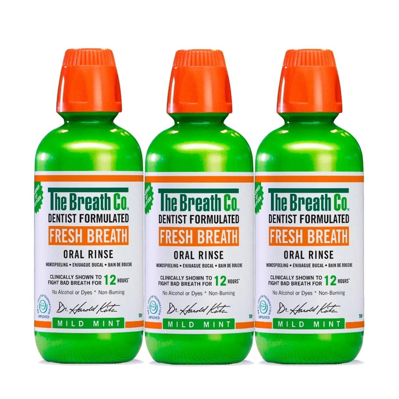 The Breath Co. Enjuague Bucal Fresh Breath Oxigenante – Sin Alcohol – Sabor Menta Suave - 3 Unidades