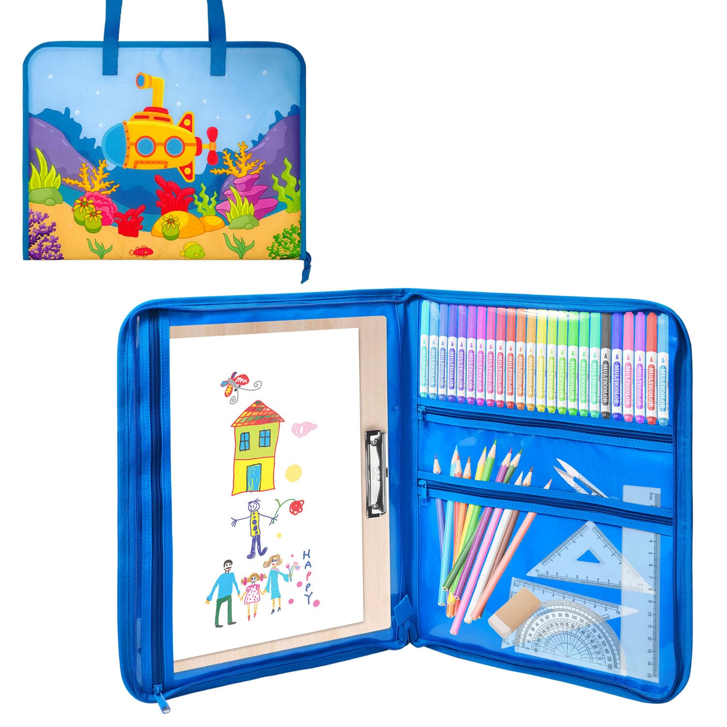 Boczif Art Portfolio Bag, Art Bag, Ocean Submarine Pattern Painting Display Bags Art Storage Bags for Children, can Store Children's Drawing Tools-18x14 Inch