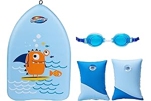 SwimWays Kids Swim Gear Value Pack, Fish Face Guppy Goggles, Soft Swimmies,...