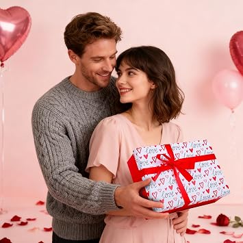 Red Heart Valentines Gift Box with Lid 25x18x9cm Medium/Large Thick Luxury Empty Gift Boxes for Presents, Birthday Wedding Bridal Valentines Day Gift Box for Girls Her Women with Card Ribbon