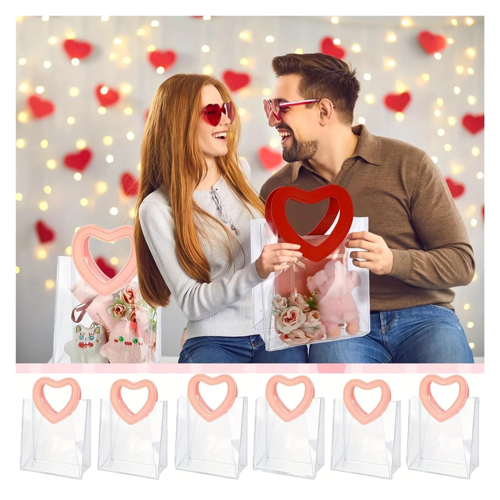 Bolsas de regalo 24 piezas, bolsa con asa en forma corazón para Fiestas
