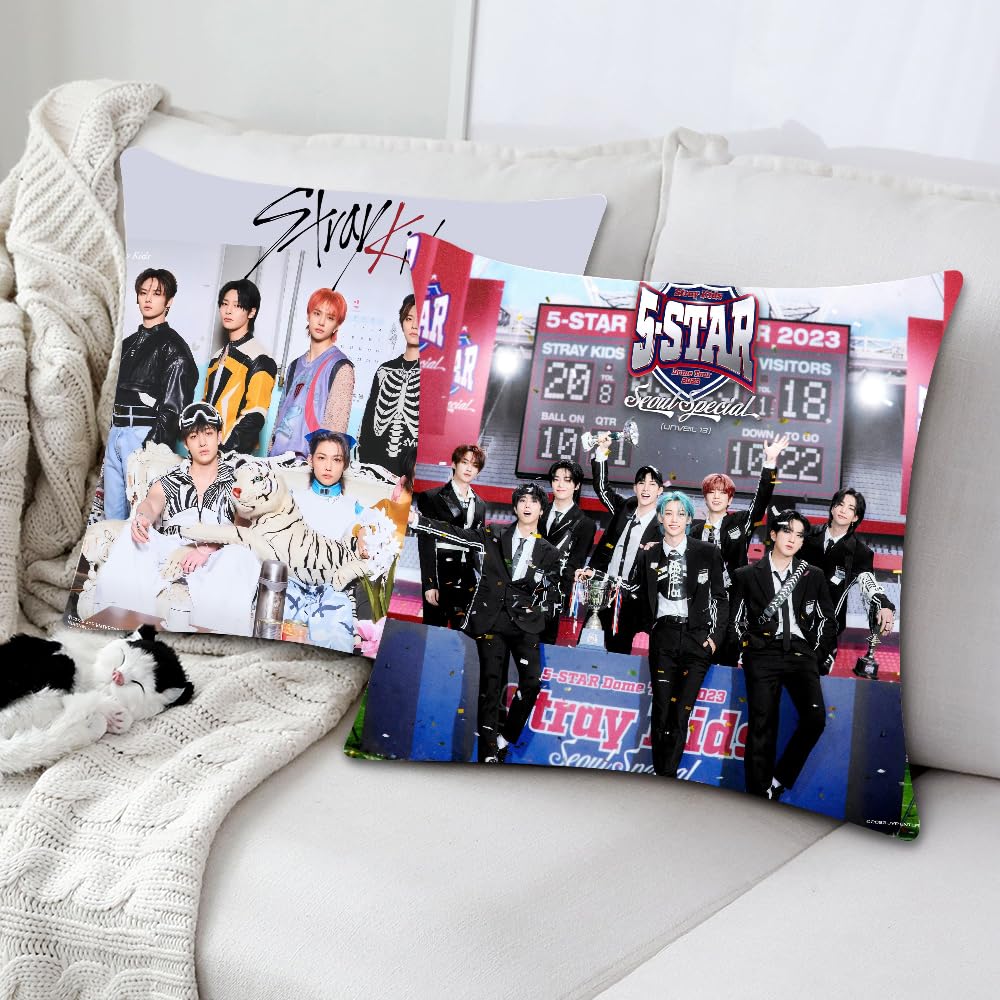 Stray Fan Articoli Set Per Stay, Merchandising SKZ Con 1 Federa Stray 45x45 Cm, 1 Portachiavi, 1 Anello Per Cellulare, 1 Cordino, 2 Spille, 12 Adesivi, 40 Skz Tesserino Fotografico