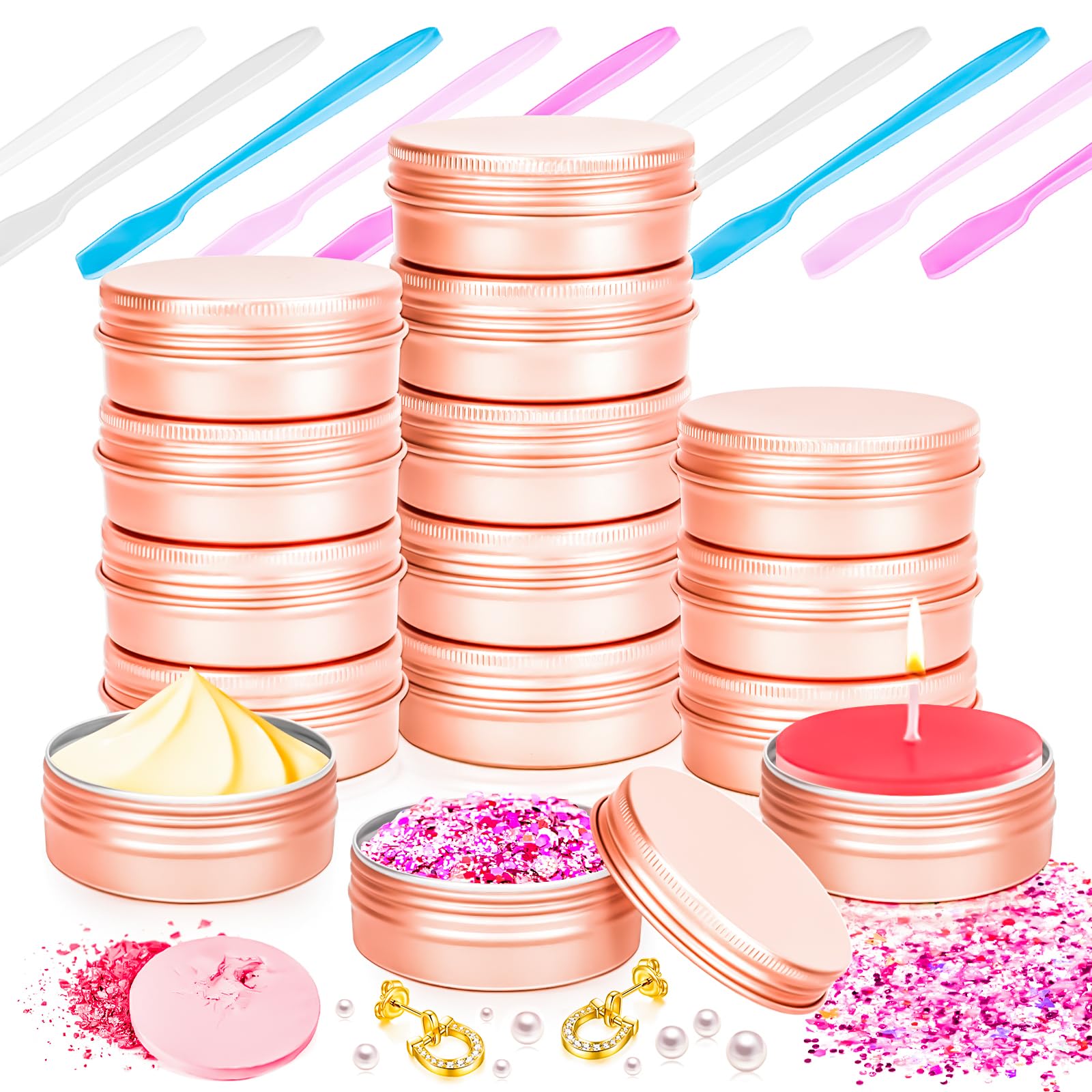 MotBach 12 Pack 0.5oz Tin Jars, 15ml Rose Gold Metal Tin cans, 1/2ounce Aluminum tin can jar Containers with Lid for Lotion Bars, Balms, Spices, Salve