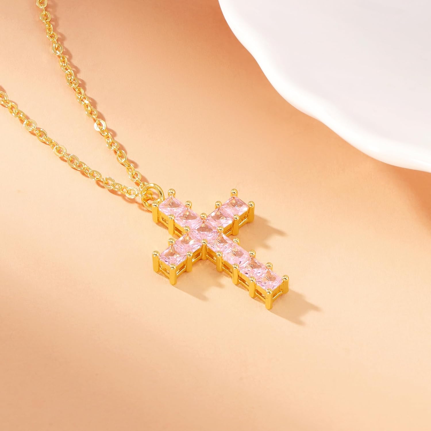 Lcherry Cross Birthtone Necklace for Women Birthday Christmas Gift for Her Confirmation Baptism Cross Pendant Religious Jewelry - Image 2