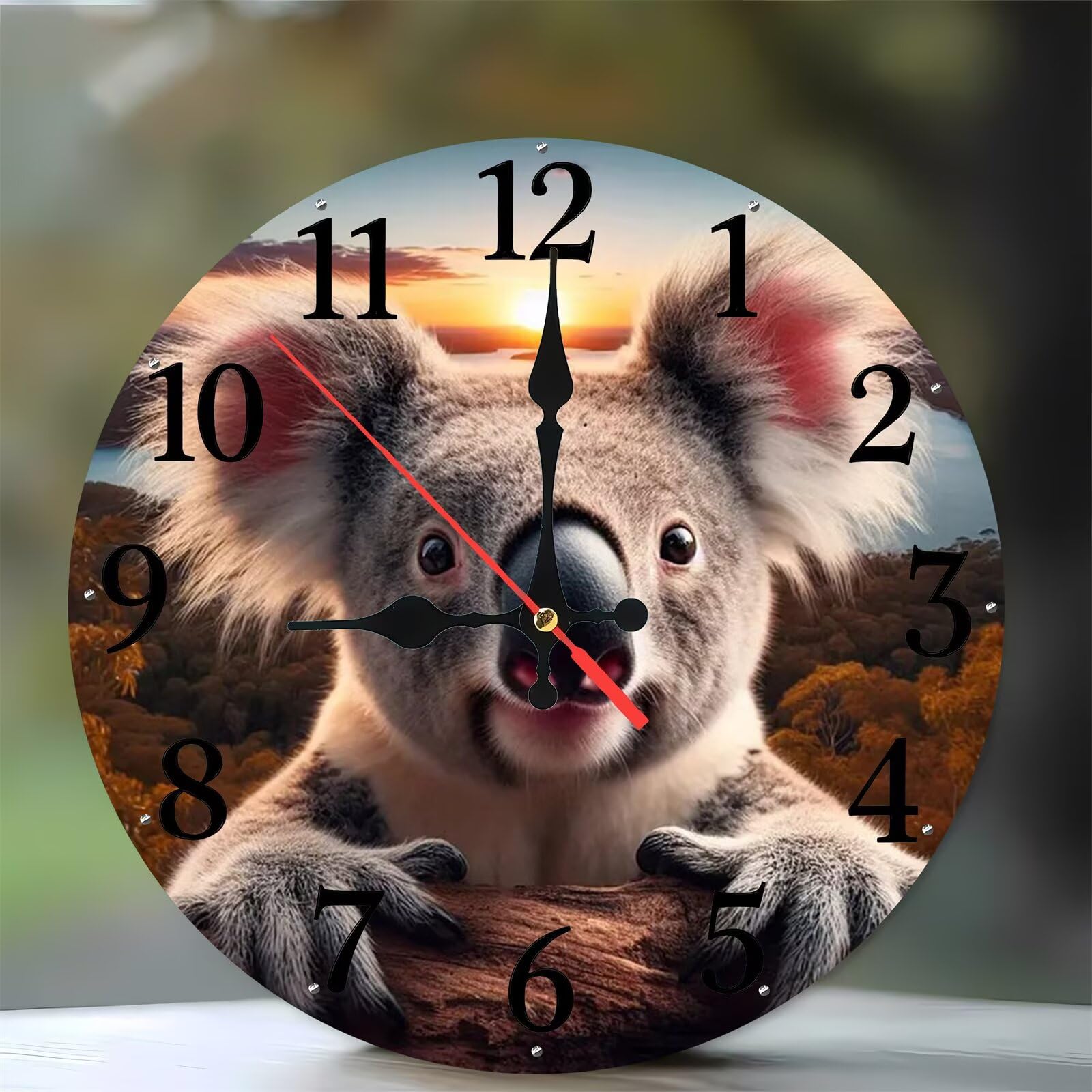 Horloge murale moderne bois silencieuse de 35 cm paysage koala pour chambre