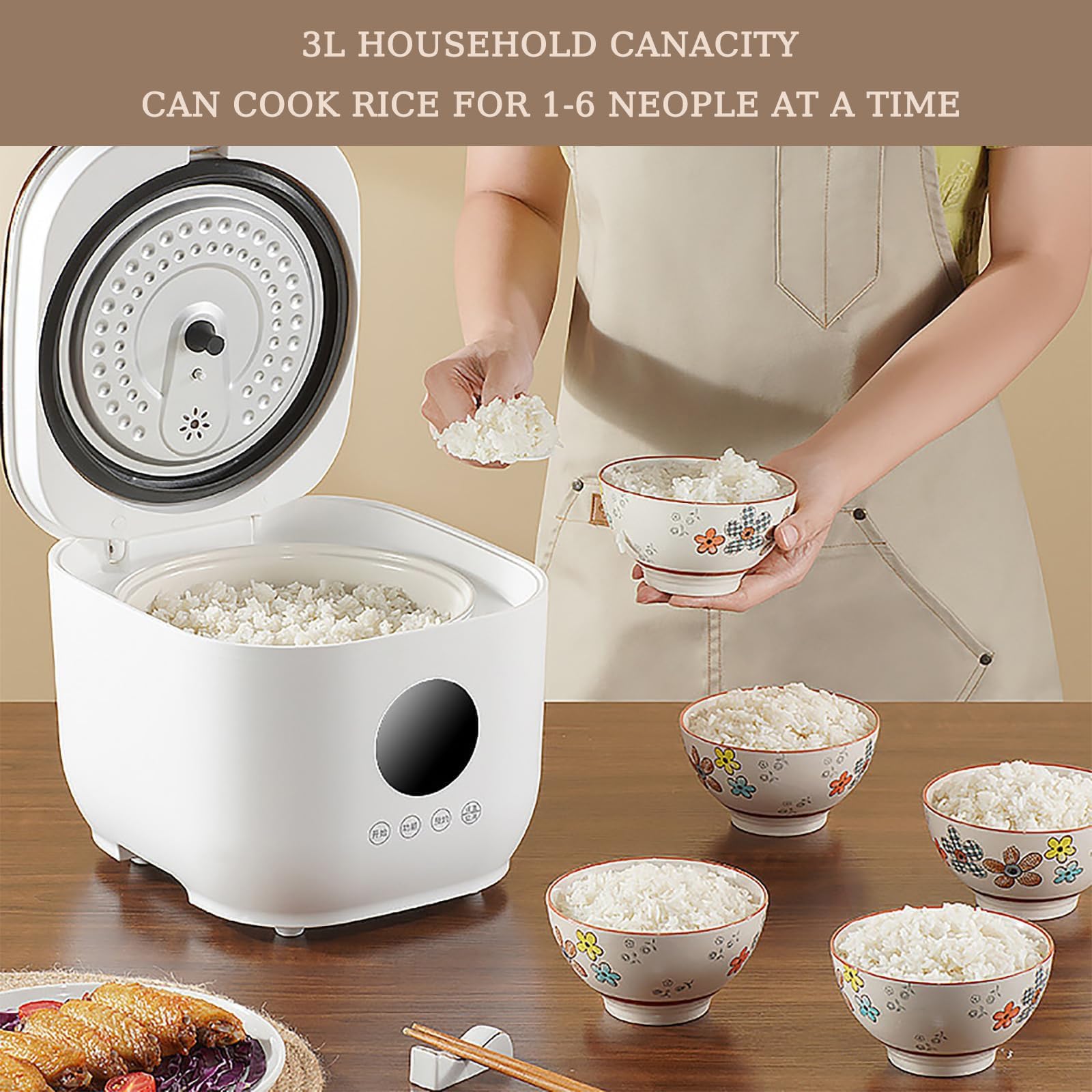 Cuideur à Riz à Faible teneur en Sucre, cuiseur à Riz Portable 3L, 5 Modes de Cuisson, Rendez-Vous Intelligent 24h / 24, glaçure en céramique antiadhésive, cuiseur à Riz électrique Amovible