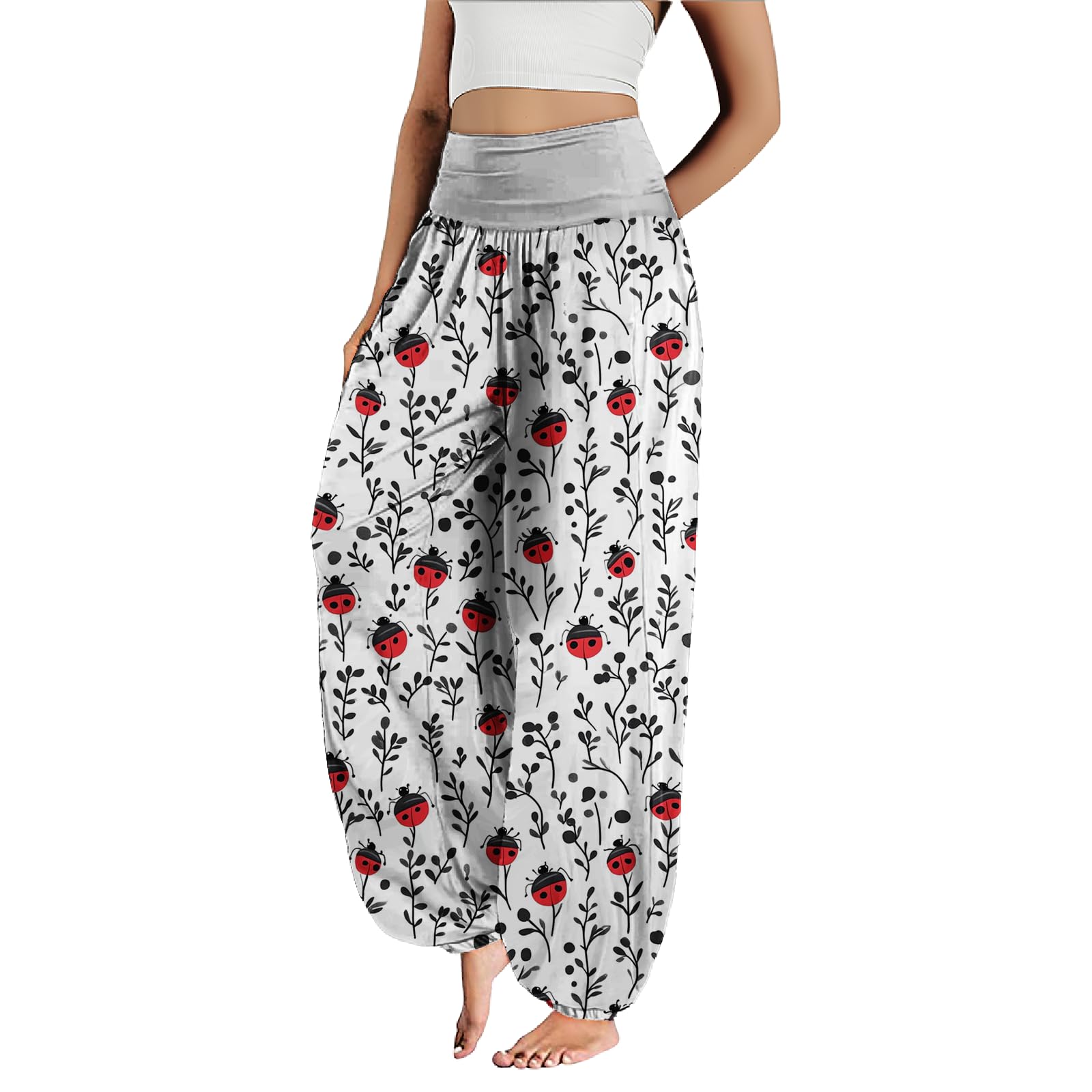 MARSVOVO Harem Pants Women Novelty Print Art Style Wide Leg Plus Size High Weist Flowy Japanese Pants Y Colorful Large