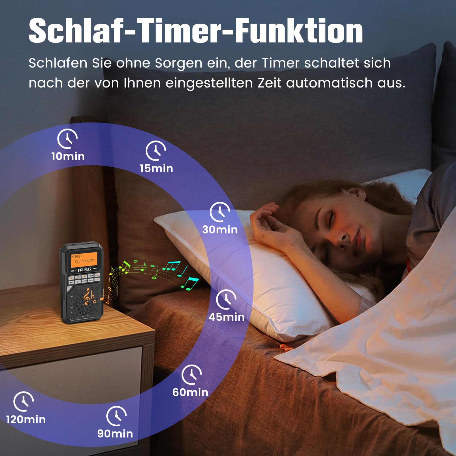 PRUNUS J-525 AM/FM/UKW Kleines Radio mit Bluetooth- Kopfhörern Verbunden, Digital Radio mit 2500mah Akku, Mini Radio unterstützt Manuelle Senderspeicher, Sleep Timer, 3,5-mm-Klinke, MP3/TF