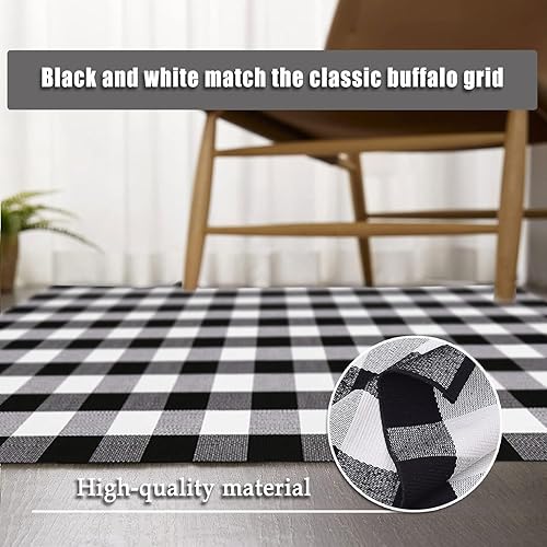 Miniatura 9 de YINMEIJU Buffalo - Alfombra a cuadros de 5.5 x 7.5 pies, color blanco y negro, lavable de algodón tejido para interiores y exteriores, para granja,
