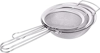 YARNOW 3 Pièces Farine Tamis Passoire Ensembles Maille Fine Passoire avec Poignée en Acier Inoxydable Skimmer D' oufs Jus Filtre Fendue Cuillère Passoire Louche pour Hot Pot Soupe D' Huile