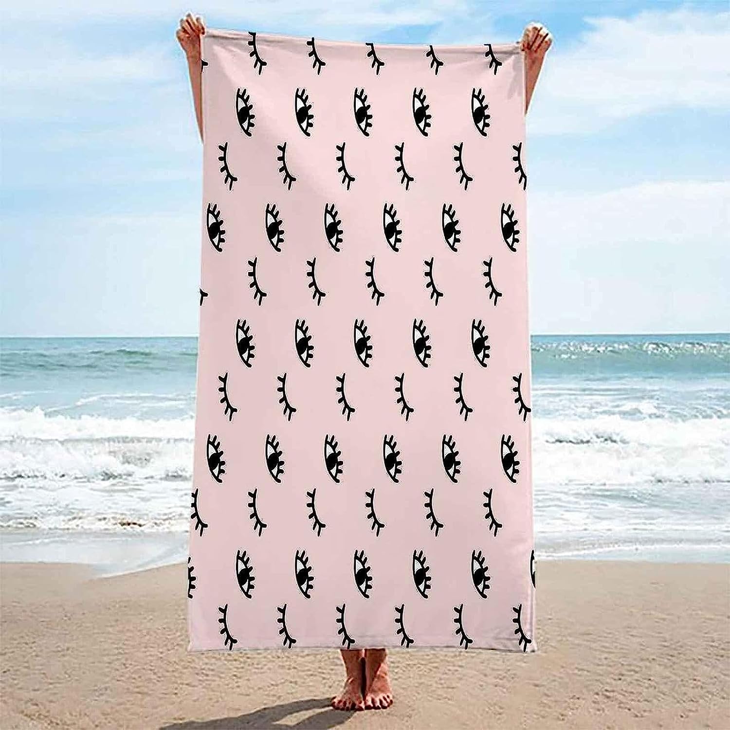 Badetuch XXL 200 X 200 cm, Mikrofaser Schnelltrocknend Strandtuch 3D Rosa Cartoon-Augen Strandhandtuch Sauna Badehandtuch Yoga Handtuch Strandtücher Strandlaken Duschtuch Duschhandtuch -7I3C