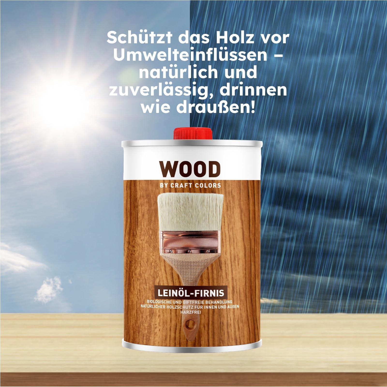 Olio di lino alta qualità, 1 litro, privo di resina, protezione del legno naturale per interni ed esterni, vernice per legno, migliorare la durata – Craft Colors WOOD Made in Germany (Confezione da 2)