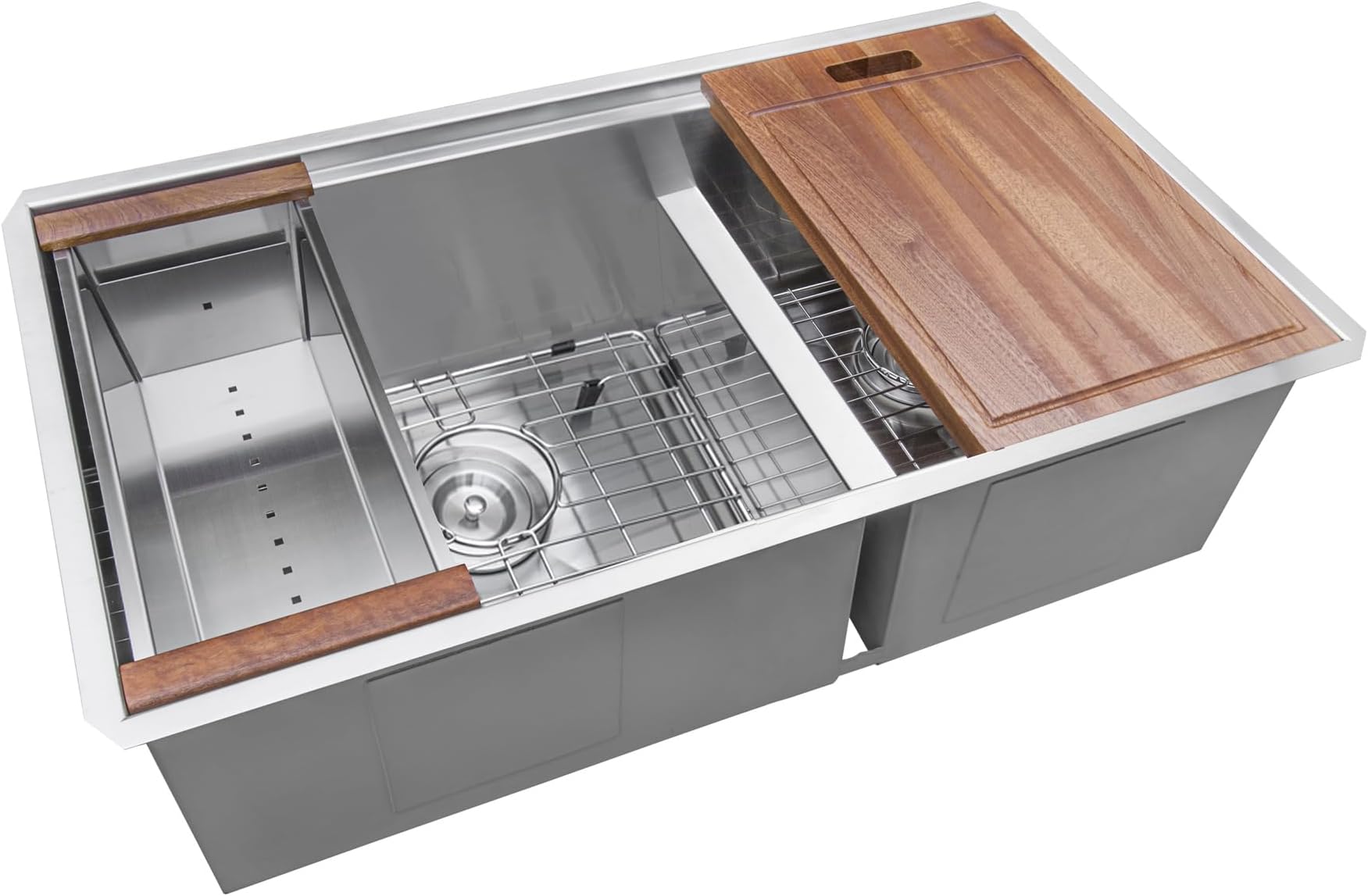 33-inch Workstation 60/40 Double Bowl Undermount 16 Gauge Stainless Steel Ledge Kitchen Sink - RVH8356