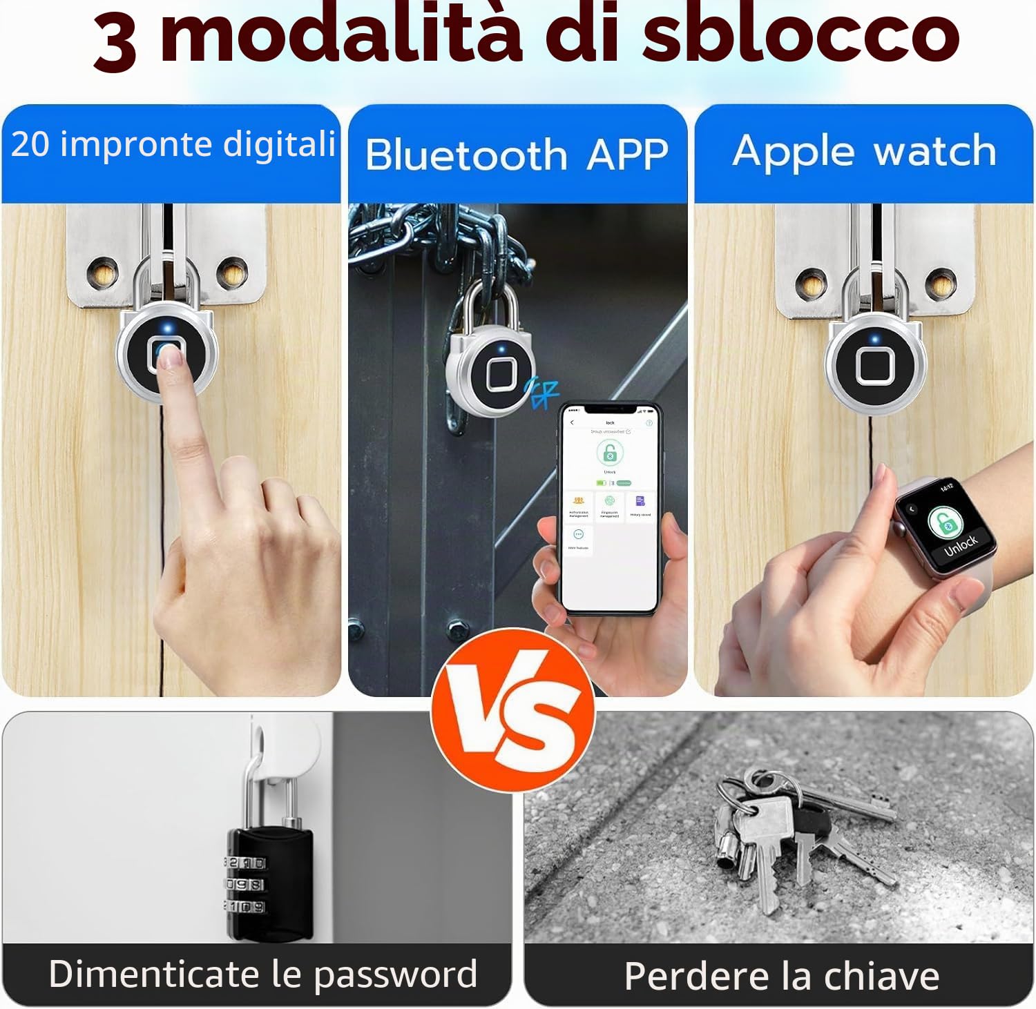 Eseesmart Lucchetto con impronte digitali, armadietto da palestra con controllo APP Bluetooth, blocco intelligente delle impronte digitali, impermeabile, senza chiave, valigia di sicurezza per bagagli