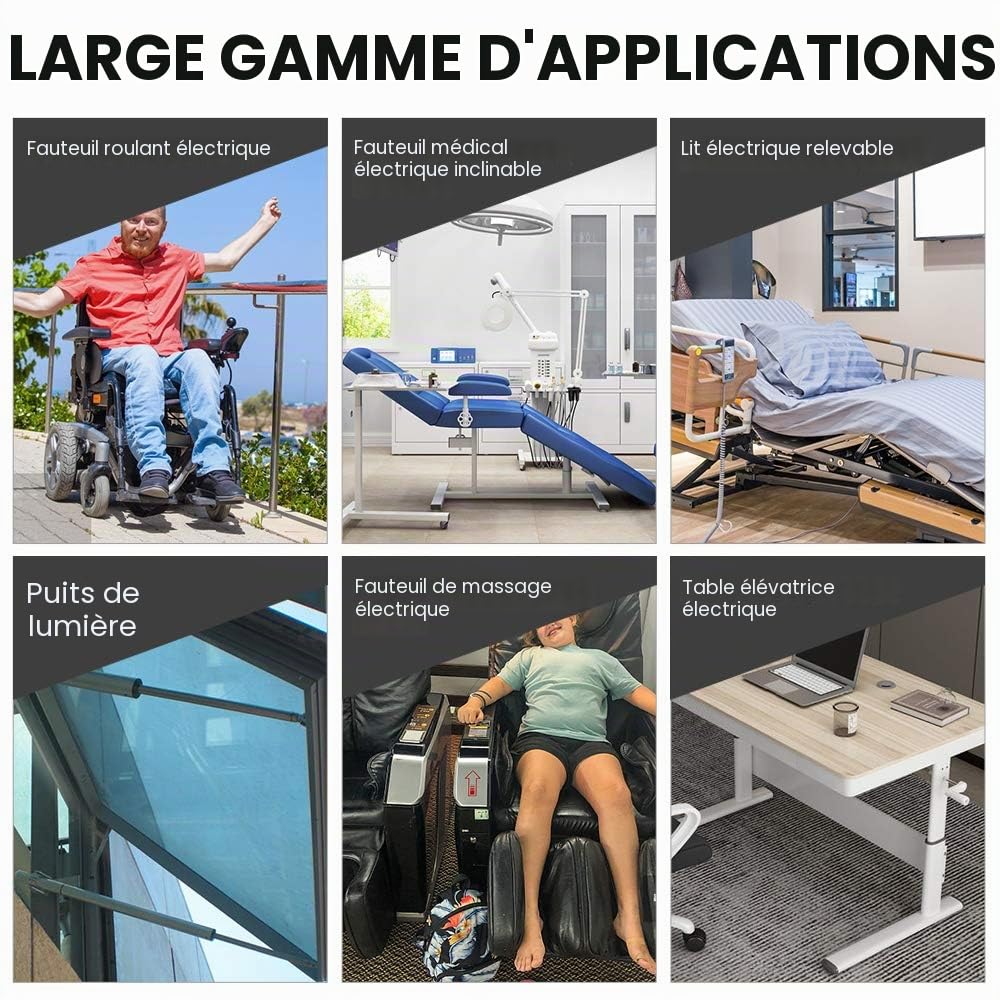 DCHOUSE Actionneurs à mouvement linéaire, 1000N jusqu’à 350mm de trajet maximale, Tension nominale 12V DC, Convient à usage électronique, médicale ou d'automatisation.