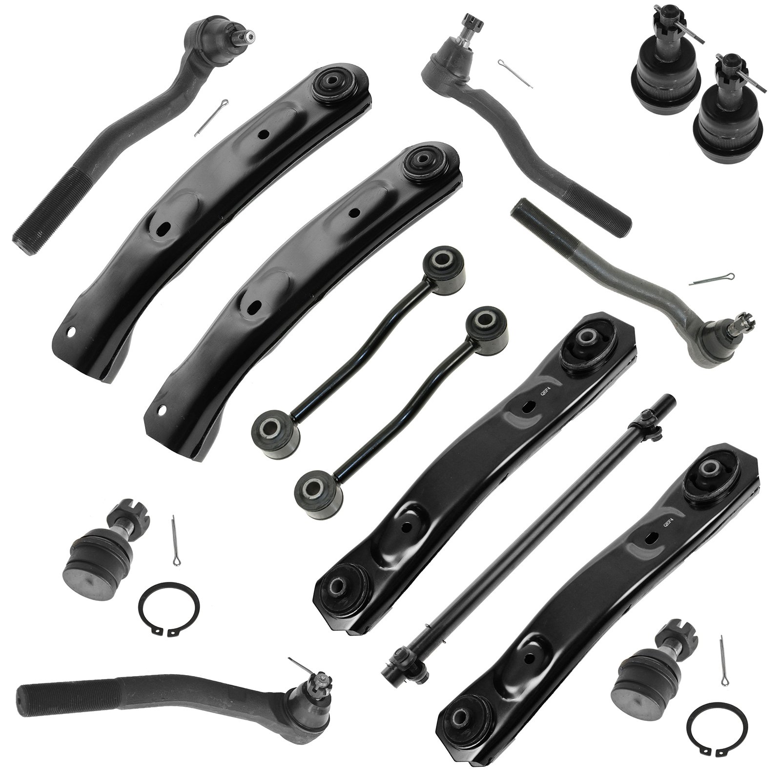 TRQ Front Steering & Suspension Kit Ball Joint Control Arm Sway Bar Stabilizer Link Tie Rod Tie Rod Adjusting Sleeve Compatible with 1999-2004 Jeep