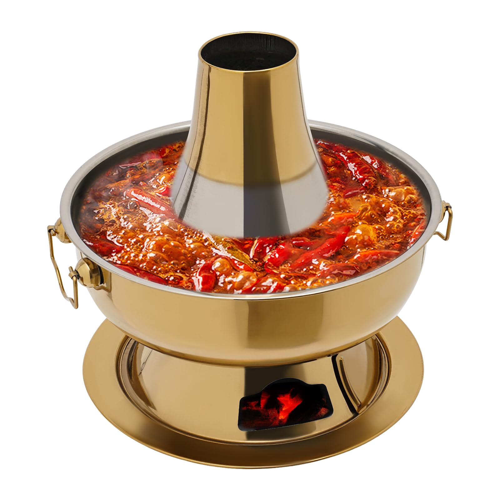 Hotpot en acier inoxydable 2,3 l - Hotpot chinois avec cheminée - Hotpot vintage en acier inoxydable - Pour fondue à la viande chinoise - Cuiseur d'agneau - Pour la maison, les restaurants (couleur