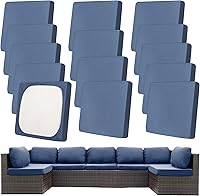 Vista 31 de Juego de 12 fundas de almohada y cojines para exteriores, 8 fundas de asiento + 4 fundas de almohada, fundas elásticas para muebles de patio