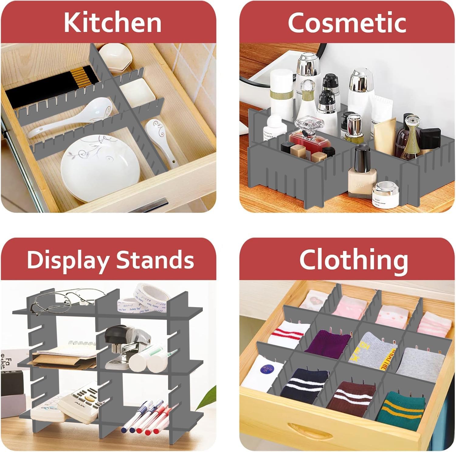 HGYZE Drawer Dividers,8Pcs 42x9cm Kitchen Drawer Organizer Grey - Image 4