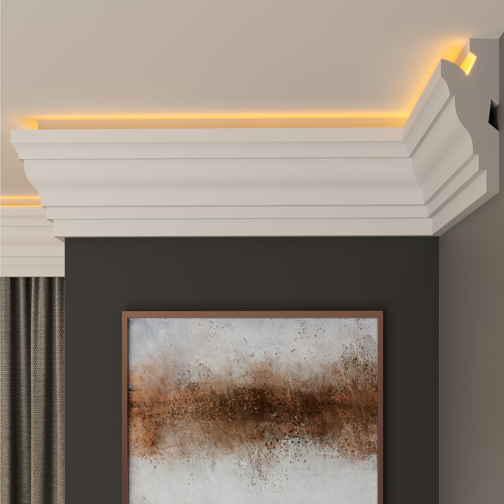 FAST DECOR LED Cornice Coving for Ceilings, Premium Extruded Polystyrene Ceiling Moulding Trim, Lightweight and Paintable Decorative Coving, Durable LED Lighting Coving (CLP09, 6M (3 Length))