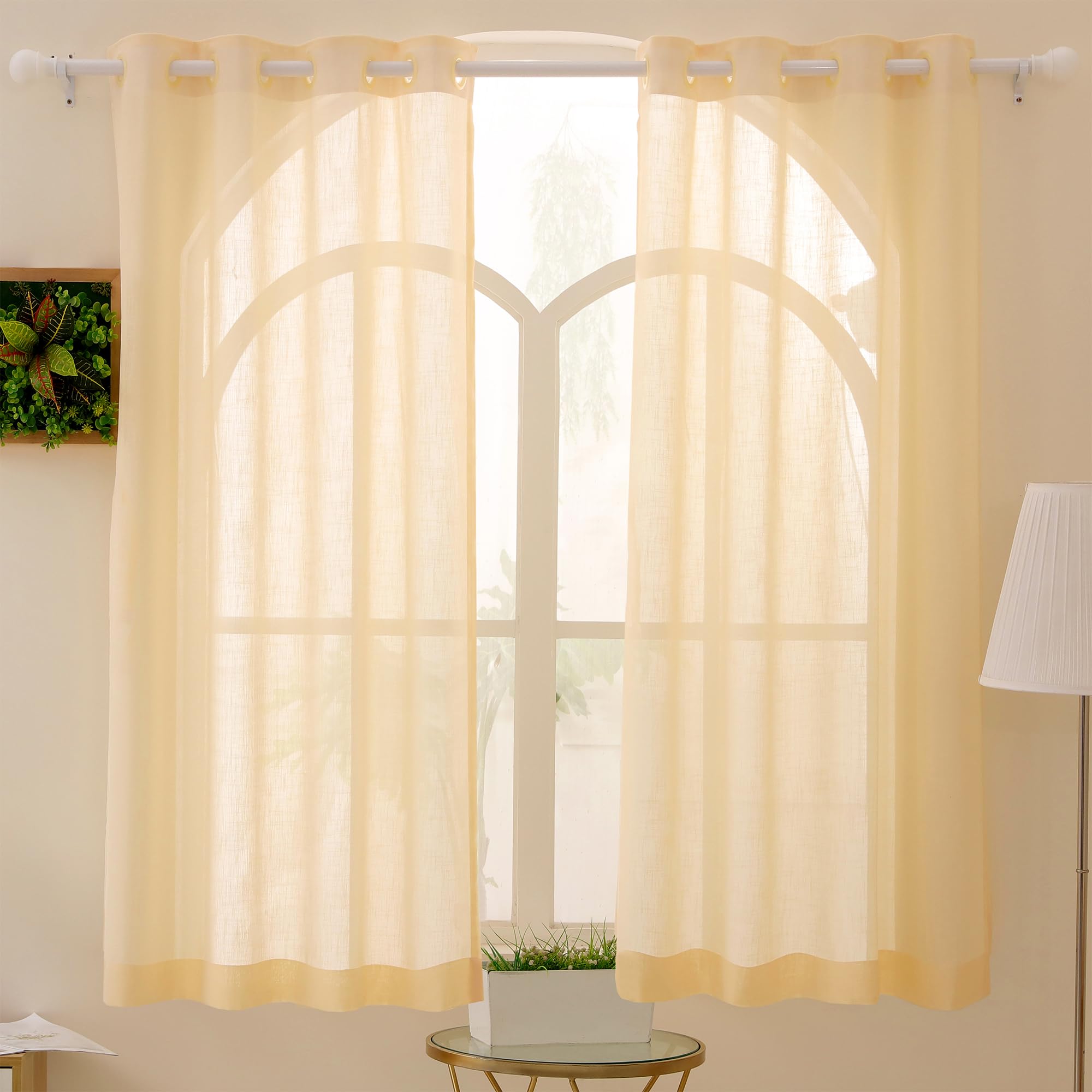 Story@Home Cotton Window Curtains 5 Feet Long Set of 1 | Solid Print | Semi Transparent Curtain | Net Curtains | Sheer Curtain for Living Room | (118 X 152 Cm, Beige) | Perfect for Home Decor
