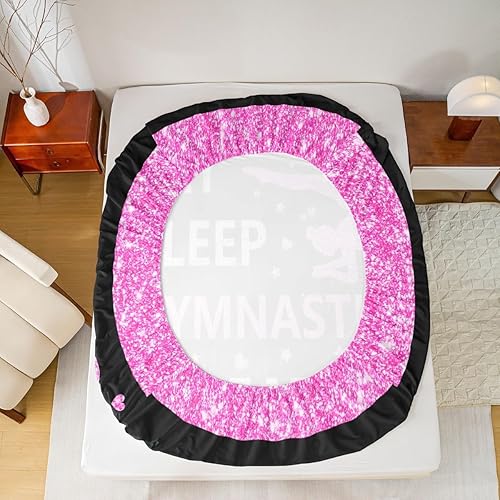 Miniatura 3 de Erosebridal Sábana bajera ajustable tamaño individual para niñas, juego de ropa de cama de gimnasia rosa y negro para gimnasias, lentejuelas con