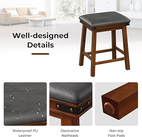 Miniatura 4 de Giantex Juego de 2 taburetes de bar de 24 pulgadas de altura de mostrador, taburetes de bar de madera sintética de granja con asiento acolchado,