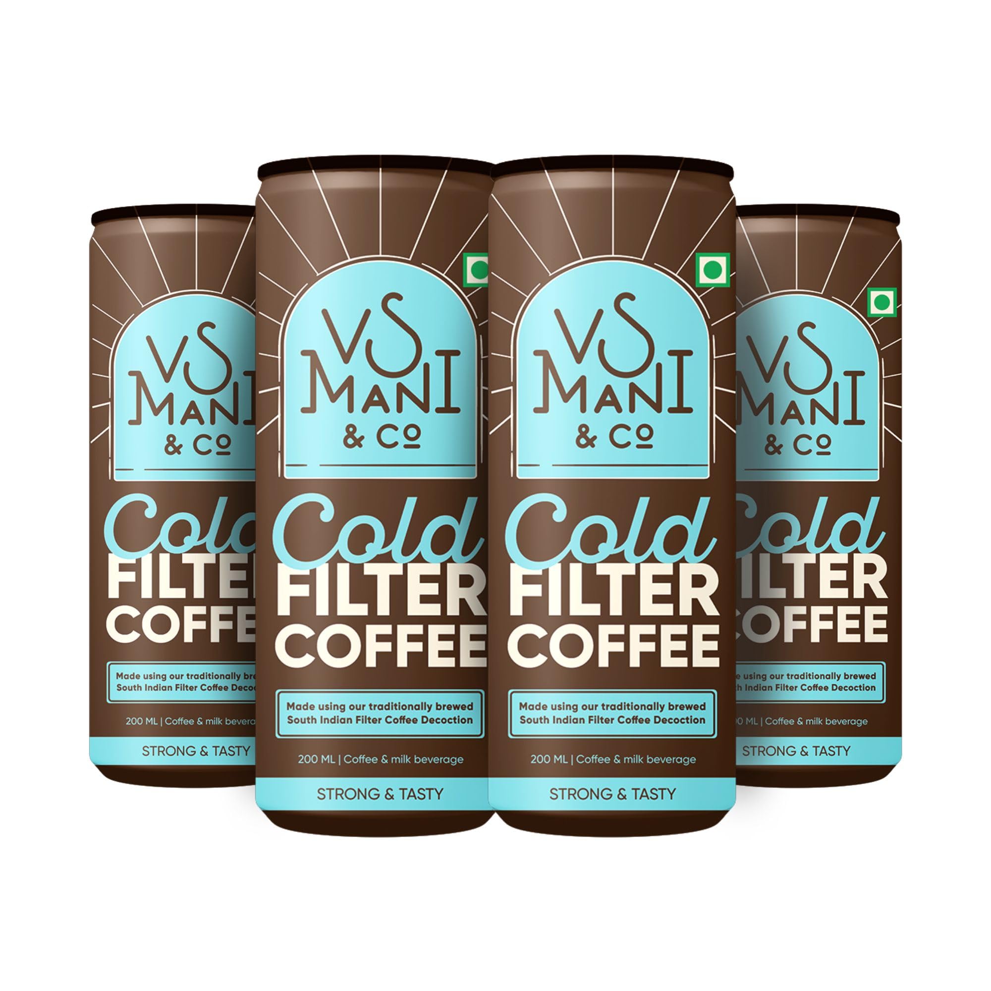 VS MANI & CO. Cold Coffee - Refreshing, Smooth Ready-To-Drink Filter Instant Coffee Can, Rich & Creamy Made With Real Milk & Coffee Decoction, No Added Flavor & Color Pack Of 4-800Ml (200 Each)