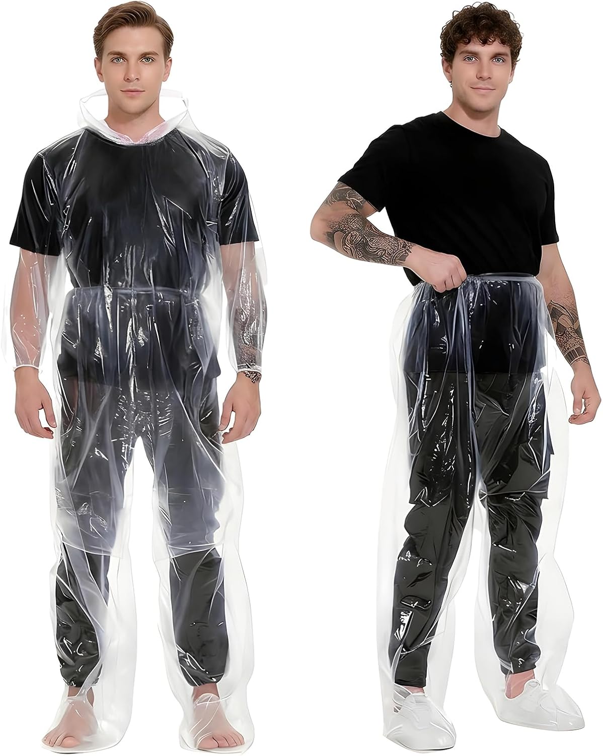 Amaxiu 2 Pcs Disposable Rain Ponchos for Adults, Plus Size Waterproof Rain Suit Rain Coats Adult Rain Ponchos Emergency Waterproof Rainpants Suit with Hood for Camping Hiking