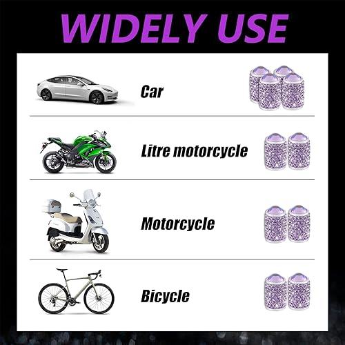 Miniatura 4 de Alpmosn Tapones para válvula de neumático de automóvil, 4 tapas de válvula de neumático brillantes, tapones de cristal brillantes para mujeres,