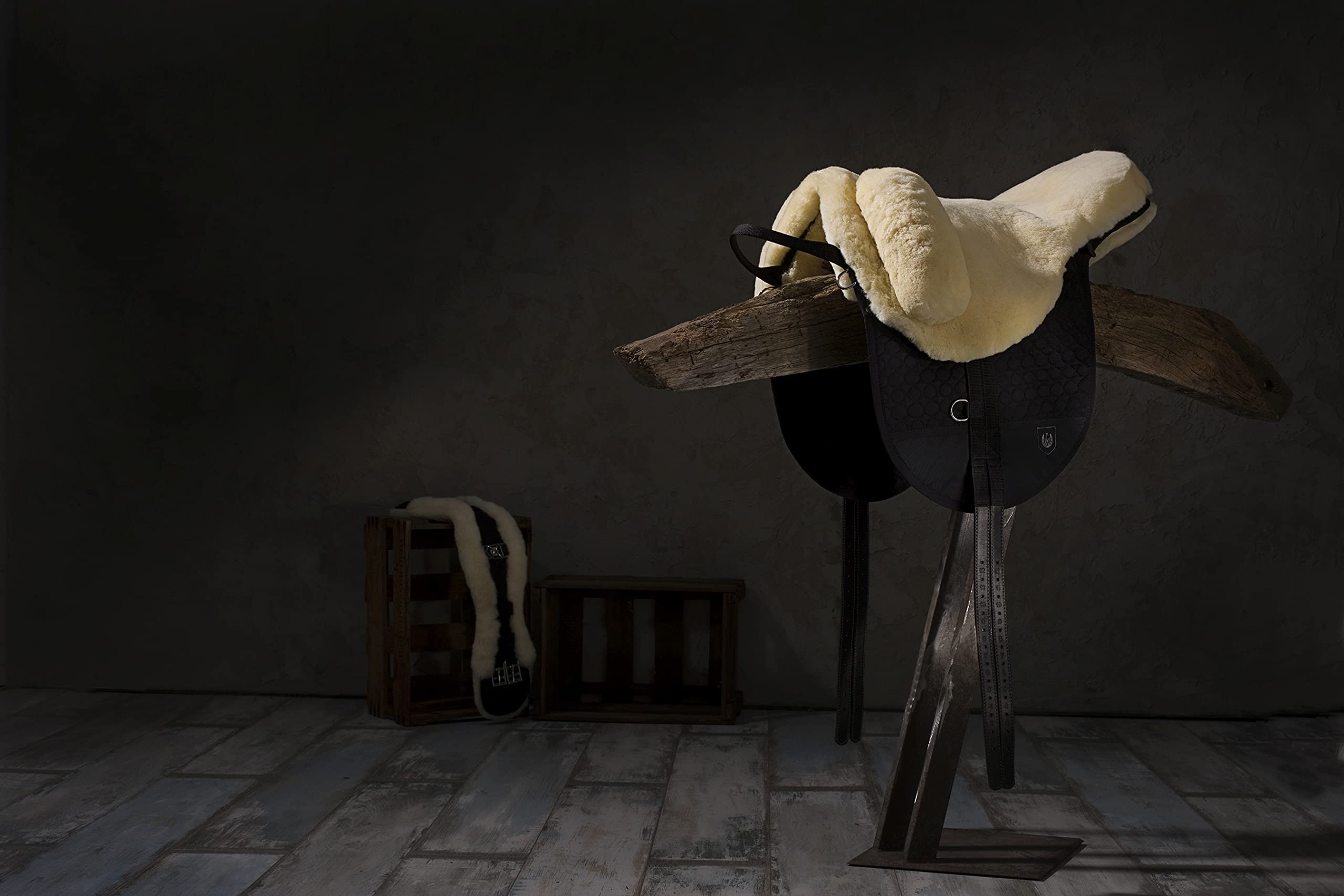 CHRIST Montura Inglesa para Caballo Fellsattel Premium Plus XH (Cruz Alta) Bareback-Pad/Silla de Montar de Piel de Cordero, Tallas Pony y Media-Sangre, Natural, Antracita, marrón