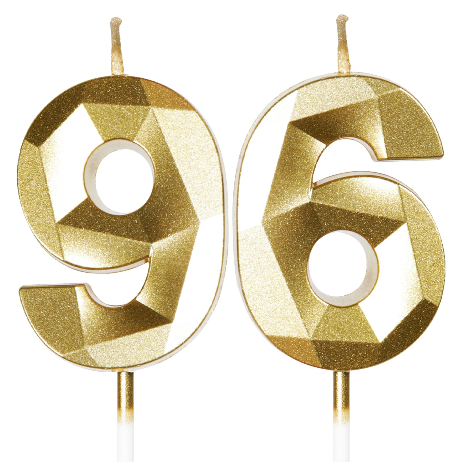 Gold 96. Geburtstagskerzen, 96. Geburtstagsdekorationen für Frauen und Männlich, 3D-Zahl-96-Kerze für Kuchen, Goldene Kuchendekorationen für Geburtstagsfeiern und Hochzeiten Zubehör