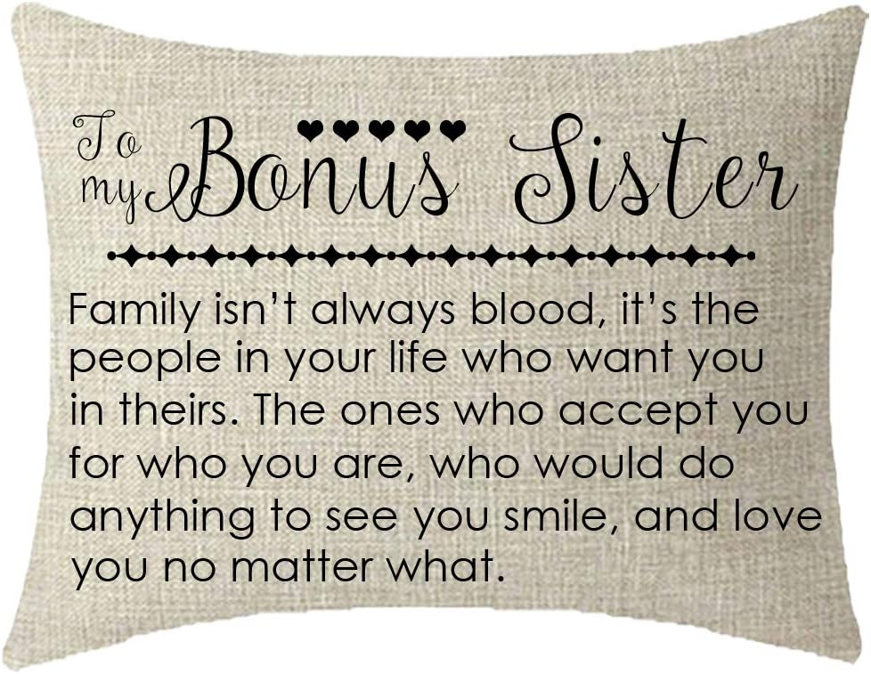 NIDITW to My Bonus Sister in Law Gift with Inspirational Funny Sayings Words Lumbar Cream Burlap Decorative Rectangle Pillow Case Pillowcase for Sofa Home Decorative 12x20 Inches (1-Cream)