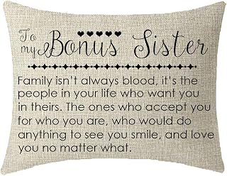 NIDITW to My Bonus Sister in Law Gift with Inspirational Funny Sayings Words Lumbar Cream Burlap Decorative Rectangle Pillow Case Pillowcase for Sofa Home Decorative 12x20 Inches (1-Cream)