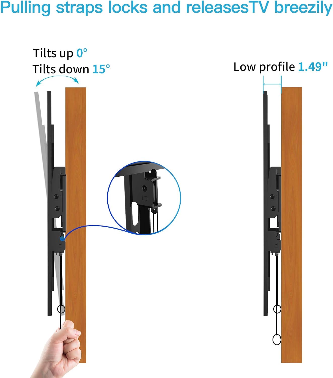 JUSTSTONE Tilt TV Wall Mount for 32-55 Inch LED, LCD, OLED, Plasma Flat Screen TVs with VESA 400x400mm, Loading Capacity 66 lbs, Low Profile 1.49”, Fits 16” Studs