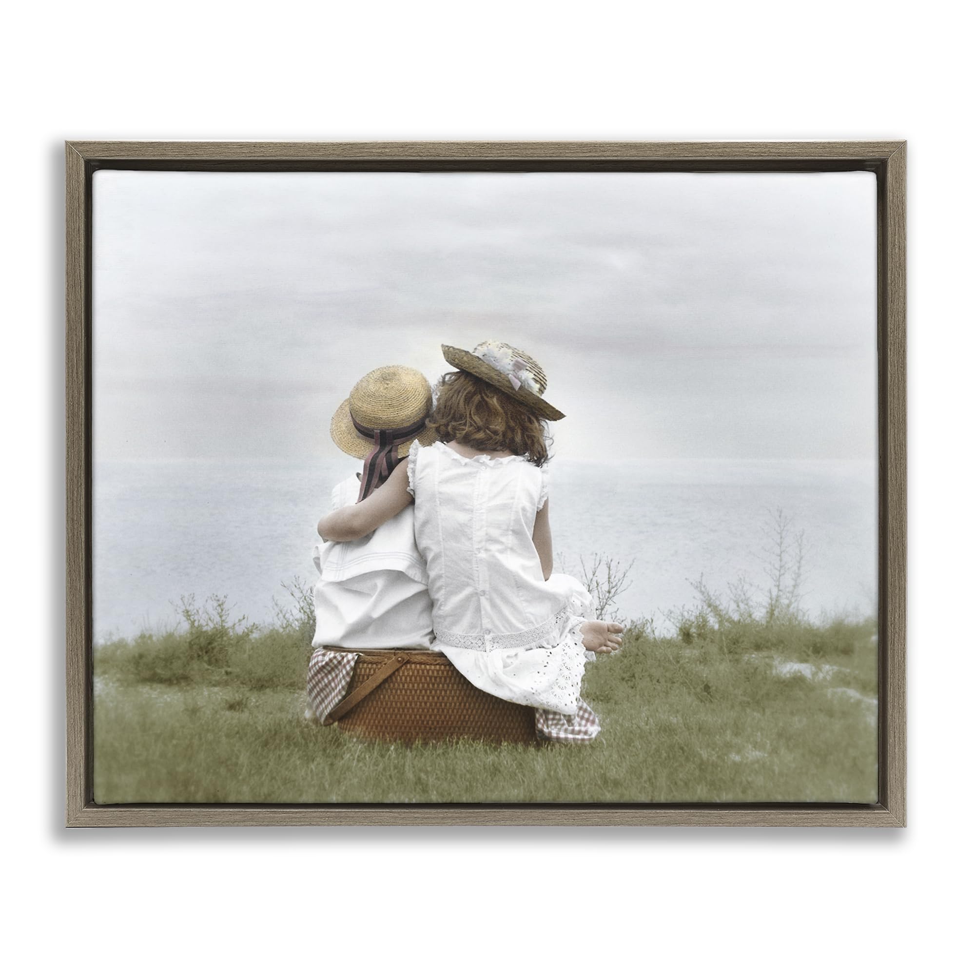 Stupell Industries Montalcino Elm (Textured) 'Friends By The Ocean', Floating Frame Canvas Art, Brown, 31 X 25 Inches, Easy To Hang And Sturdy, Made In Usa, By Kendra Dew