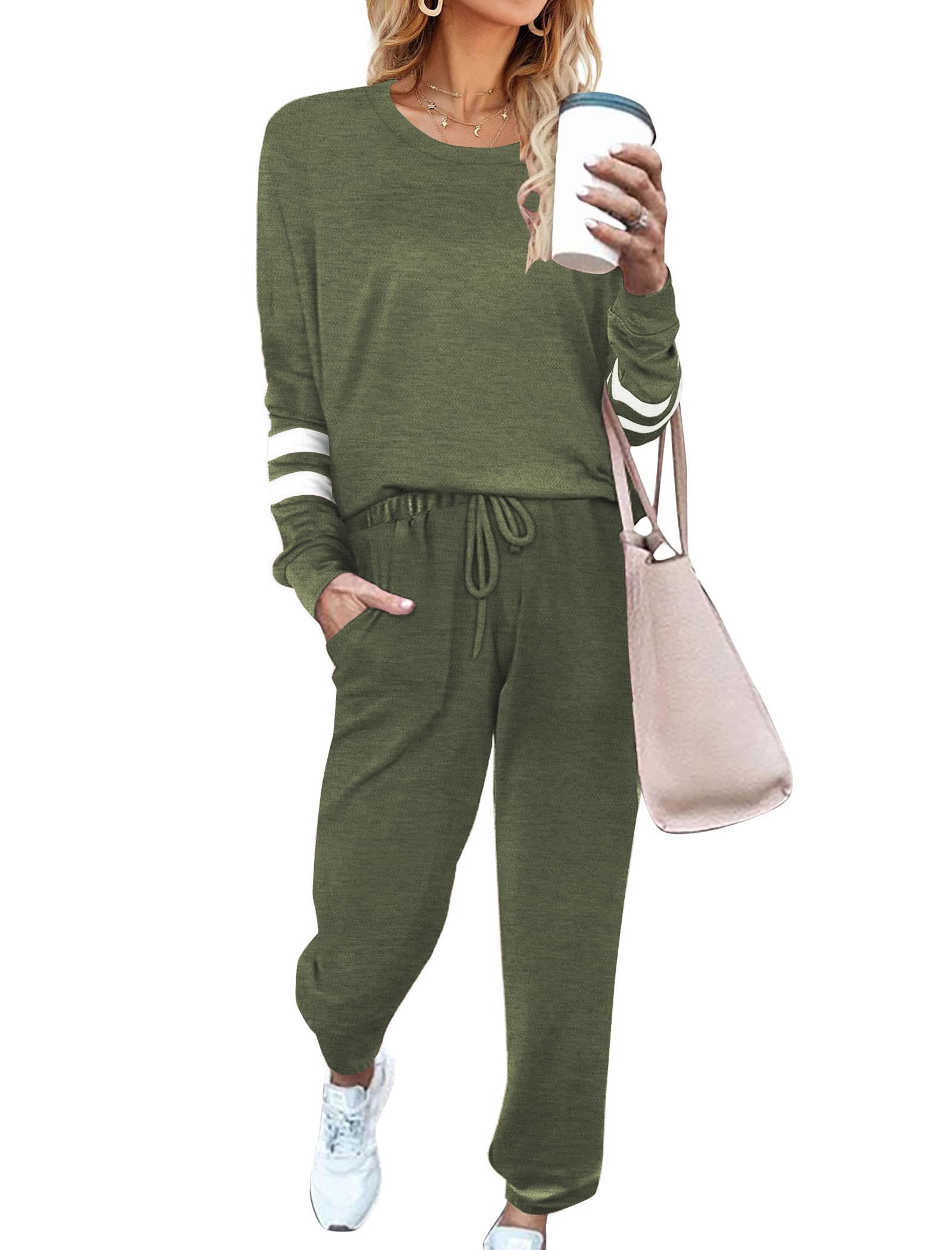 Ekouaer Sweatsuits Womens Loungewear Set Tracksuit Long Sleeve Pajamas Set with Pockets 2 Piece Outfits Lounge Sets