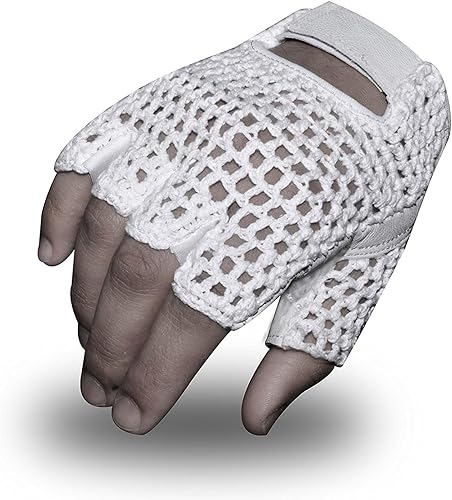 Miniatura 2 de Guantes de cuero sin dedos para levantamiento de pesas, ejercicio para silla de ruedas, color blanco W 1061