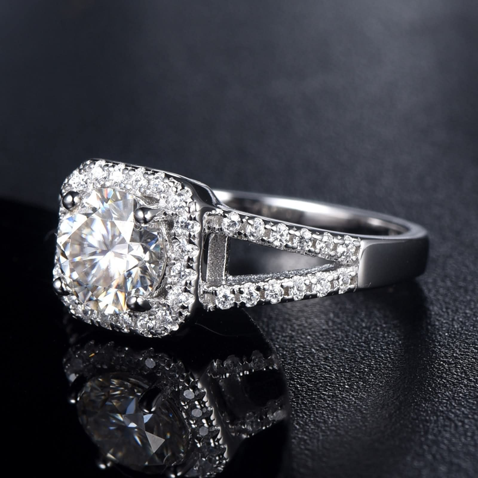 WXKAGF Ringe für Damen, Vintage, einzigartige Eheringe für Damen, Halo-Design, 4 Zinken, Silber mit weißem, rundem, brillantem Moissanit-Sterlingsilber