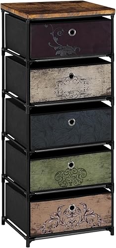 Miniatura 1 de Mesita de noche con 5 cajones, organizador de almacenamiento de ropa, pequeña cómoda de tela para dormitorio, armario, entrada, pasillo, guardería,