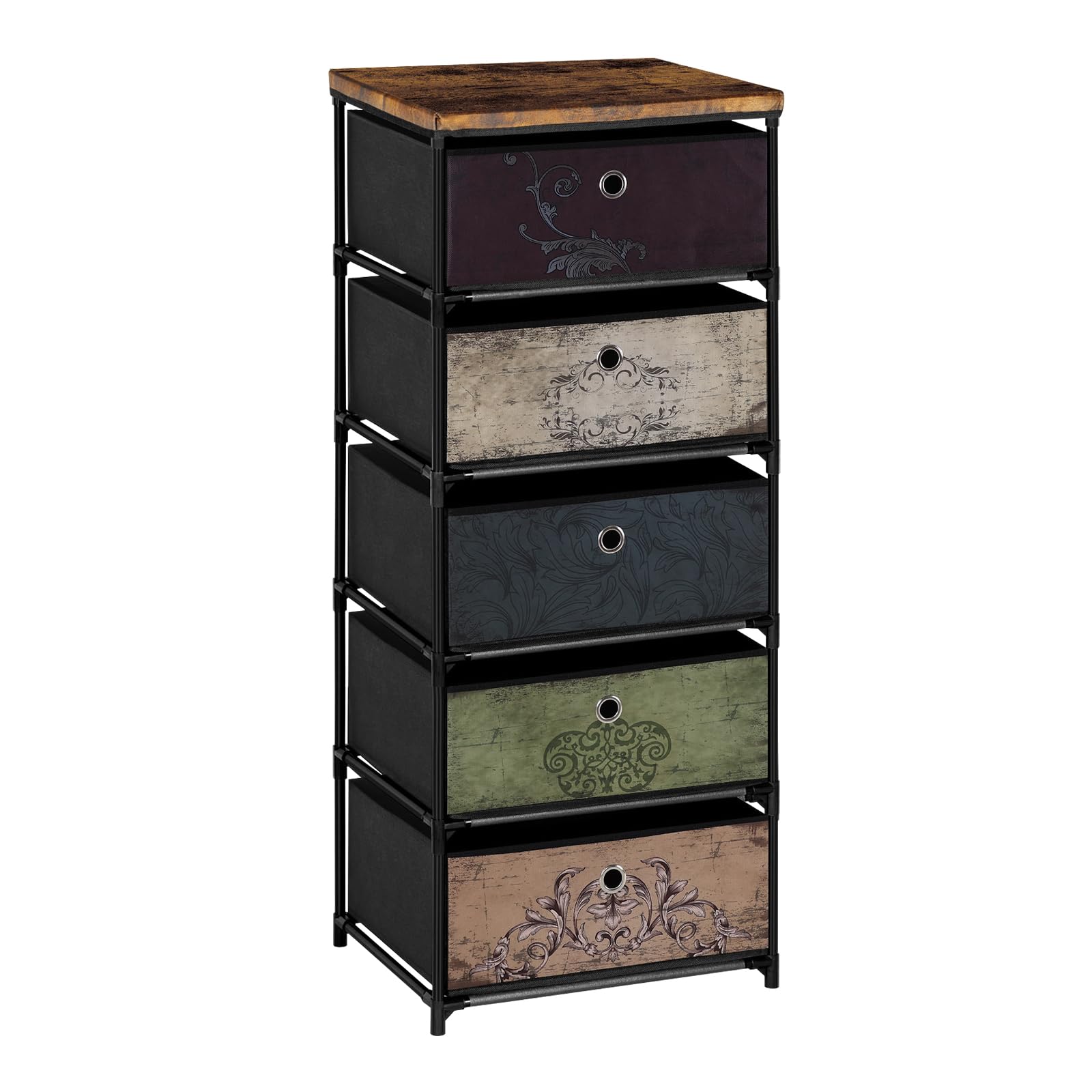 VASICAR Nightstand with 5 Drawers, Fabric Storage Chest, Clothes Organizer, Storage Tower Unit, Small Dresser for Bedroom, Living Room, Closet, Entryway, Hallway, Nursery, Dorm