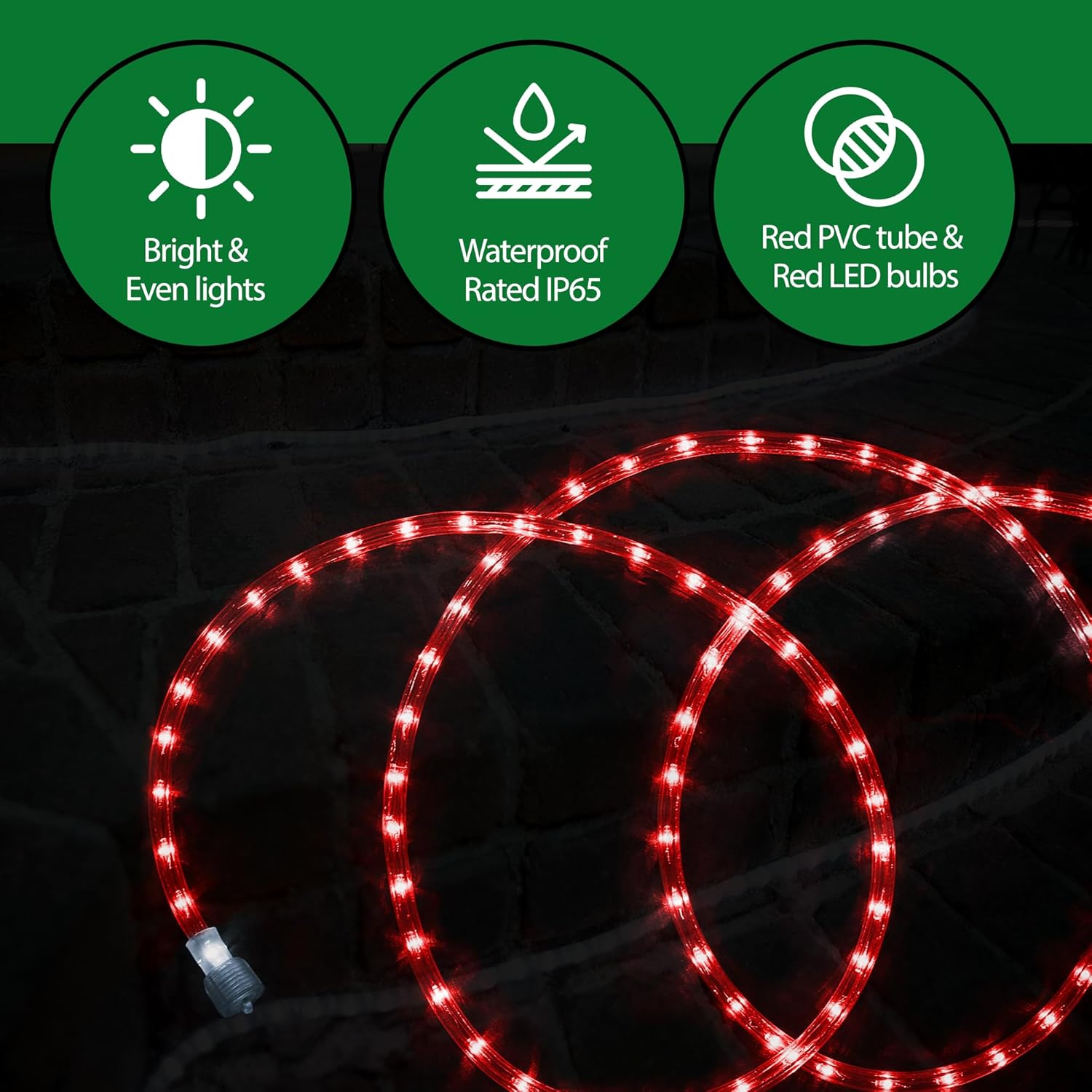 24-Foot Red LED PVC Rope Light for Indoor/Outdoor Use